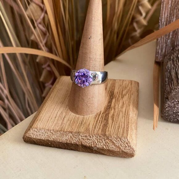 The Unbranded Brand Jewelry - High polished Stainless Steel  Ring with Amethyst AAA Grade CZ Size 9